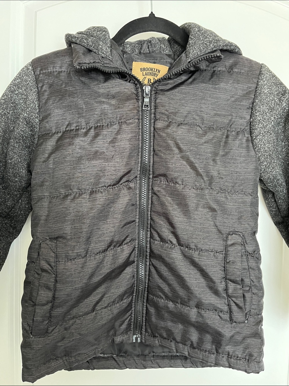 Brooklyn Laundry Kids' Gray Puffer Jacket with Knit Sleeves